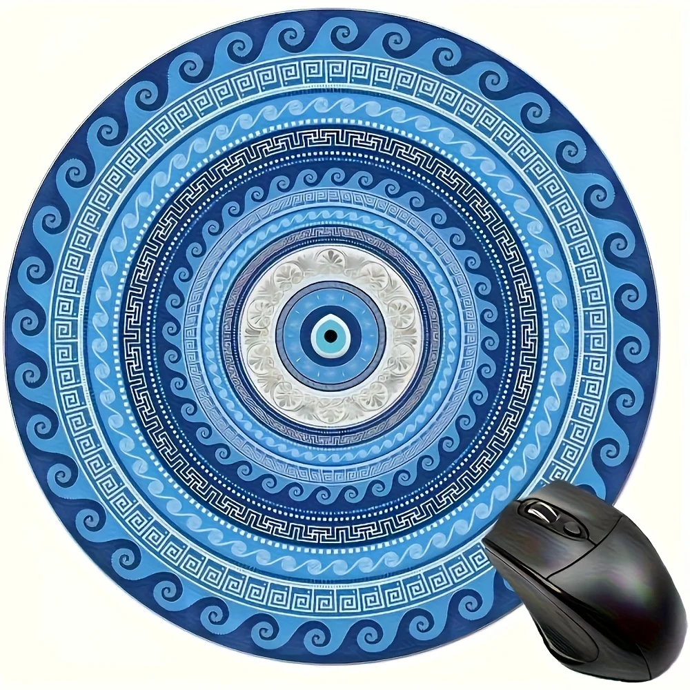 

Blue Evil Eye high-end round mouse pad with complex patterns, computer accessories, anti-slip rubber, washable, high quality