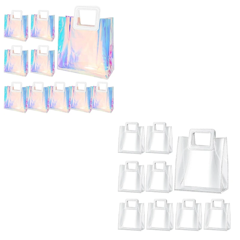 10 Pack Wedding Clear Gift Bag, Transparent Gift Bags With Heavy Duty Handle, PVC Gift Wrap Bags For Wedding Durable Transparent