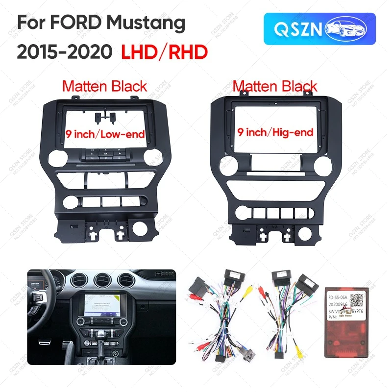 

QSZN 9-дюймовый для FORD Mustang 2015-2020 LHD/RHD автомобильный мультимедийный радиорамка, лицевая панель, монтажный кронштейн, адаптер, декодер