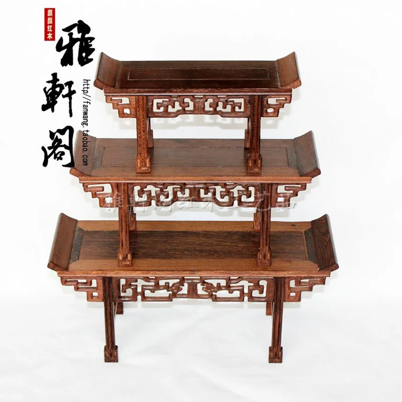 Nature Redwood Pedestal, Traditional Asian Design, Stone Vase, Teapot Collection Display, Rectangle Stand