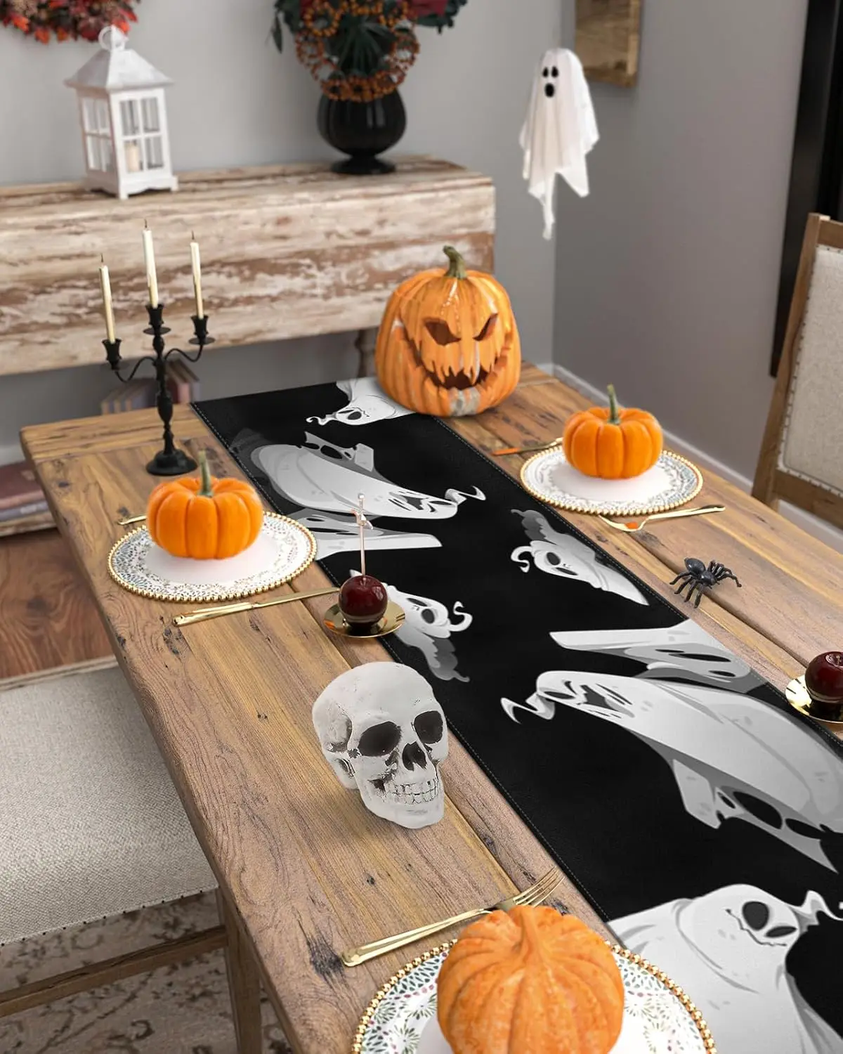 Halloween Horror Ghost Linen Table Runner Party Table Decor Farmhouse Kitchen Dining Table Runner Halloween Decorations
