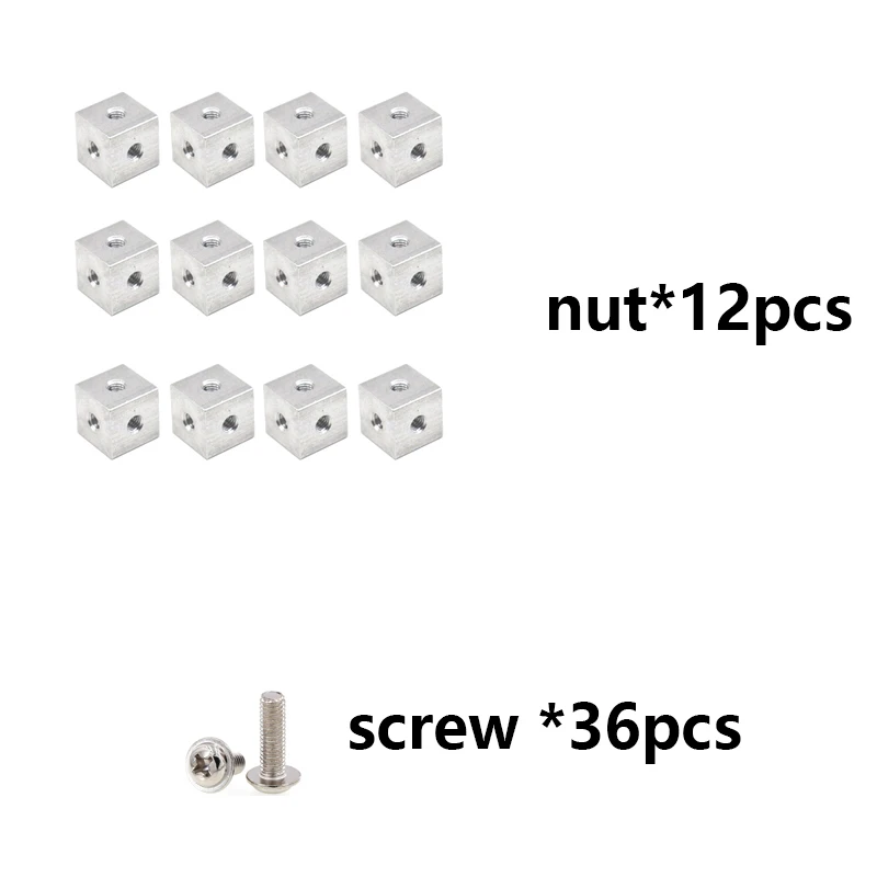 12pcs 10x10x10mm hexagonal nut M3 screw cube nut three sided fixed block connector DIY 3D printer accessory Acrylic case screw
