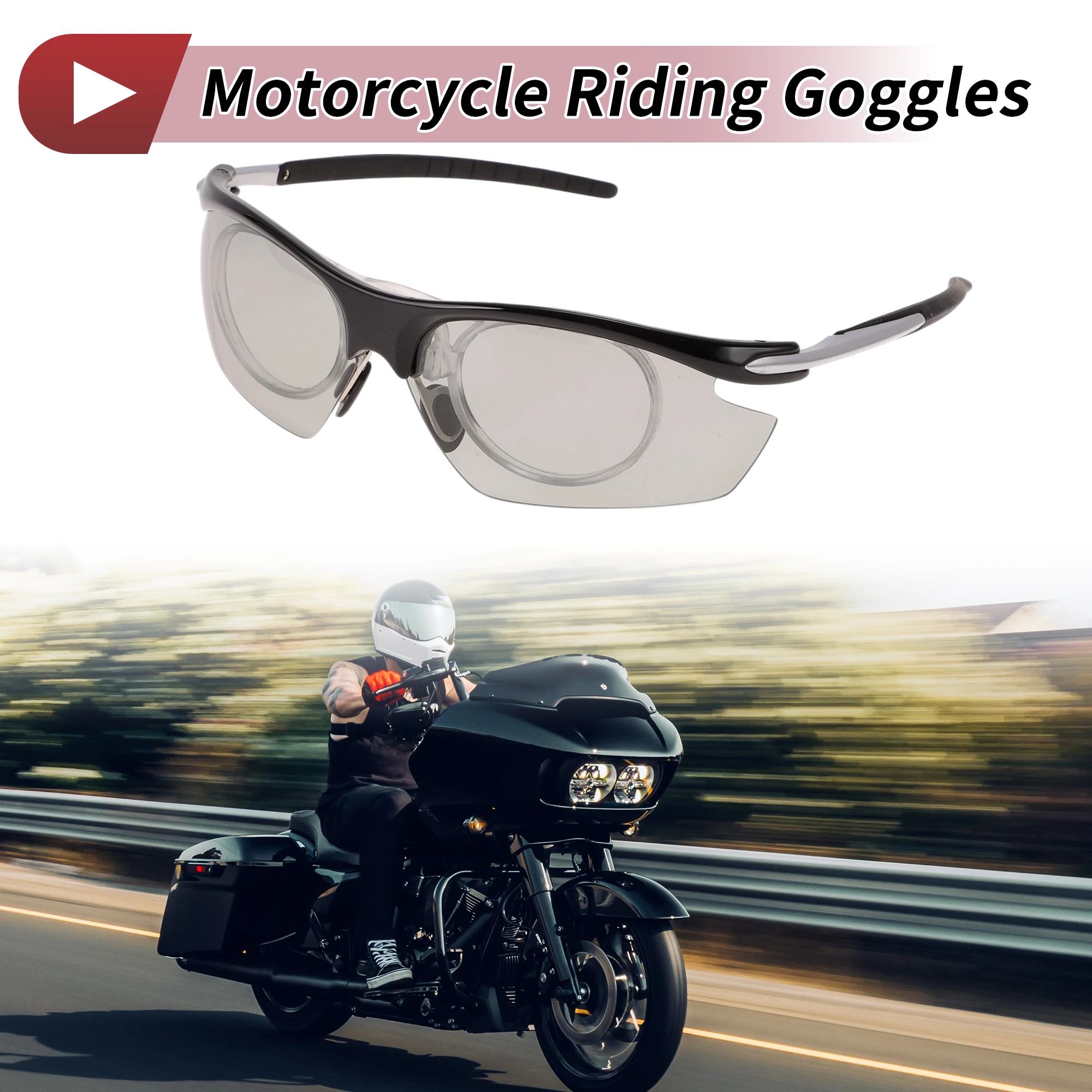 X Autohaux Óculos de equitação para motocicleta Tri-acetel Celulose PC UV400 Óculos de ciclismo Lente cinza claro Moldura cinza preto