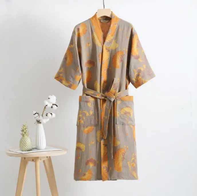 Cotton Gauze Print Kimono Robes Female Home Clothing Spring Summer New Loose Fitting Bathrobe Pajamas Casual Women Sleepwear