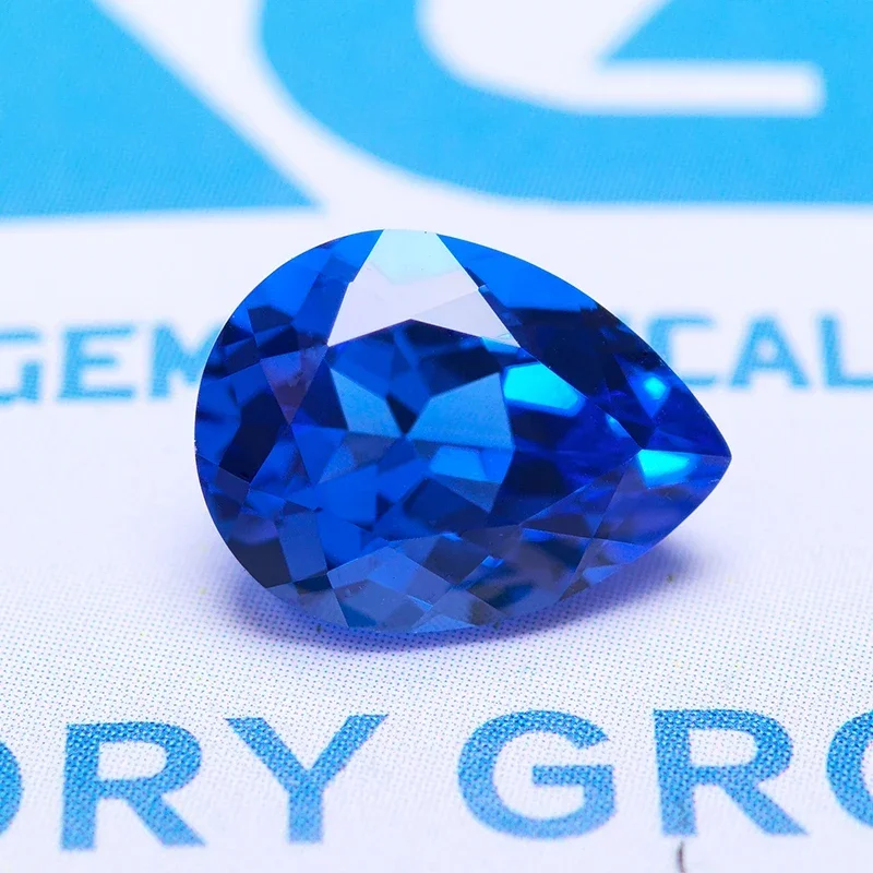 Lab Grown Sapphire Pear Em Forma Contas Charme, Cor Azul, DIY Fazer Jóias, Anéis de Pulseira Materiais, selecionável AGLCertificate