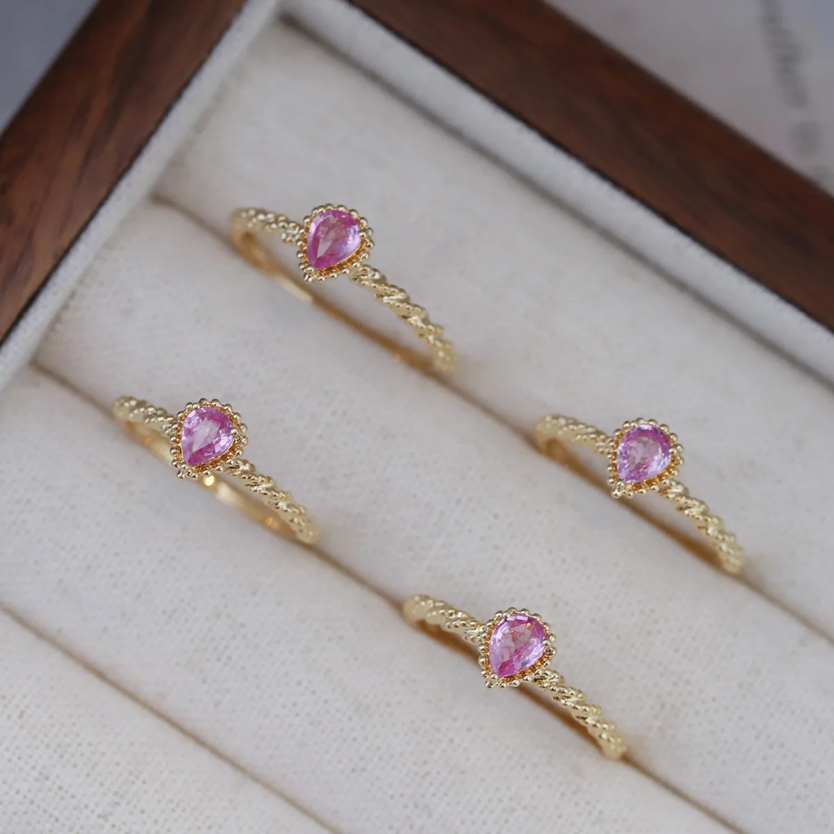 

2026 Ins Fashion 925 Sterling Silver Teardrop Tourmaline Zircons Rope Rings for Girls Pink Gemstone Cocktail Band Fine Jewelry