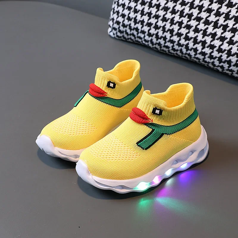 Kdis Shoes2023 New Sports Casual Shoes Spring Autumn Breathable Duck Glow Soft Sole Shoe Boy Girl Anti Slip LED Light Socks Shoe