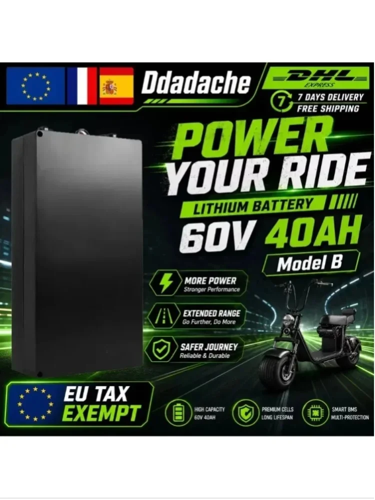Hochwertige 60V 10Ah-40Ah Batterie mit großer Kapazität, 500W~2000W Hochleistungsmotor, geeignet für Harley Citycoco Elektromotorrad Lithiumbatterie + 67,2V Ladegerät