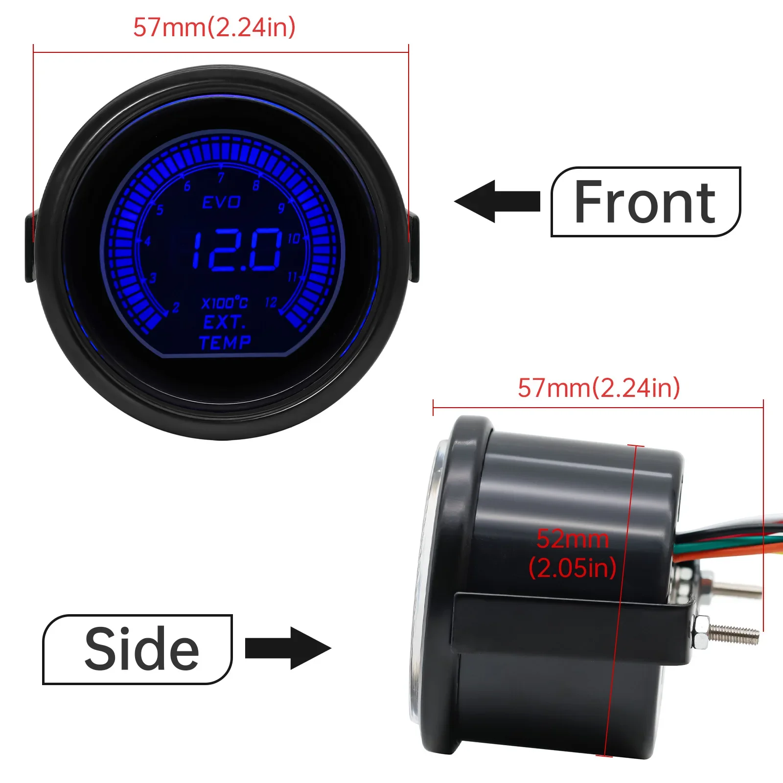 52mm Universal Exhaust Gas Temp EGT Gauge Car LED Digital LED Dual Colors Backlight With Sensor 2~12x100 Celsius For 12V Car