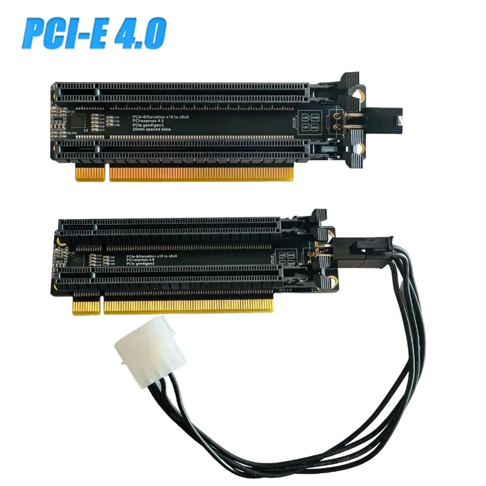 JHH-Link PCI-E 4.0 x16 1 to 2 Expansion GPU Card Gen4 Split Card PCIe-Bifurcation x16 to x8x8 20mm Spaced Slots 4P/SATA CPU Port