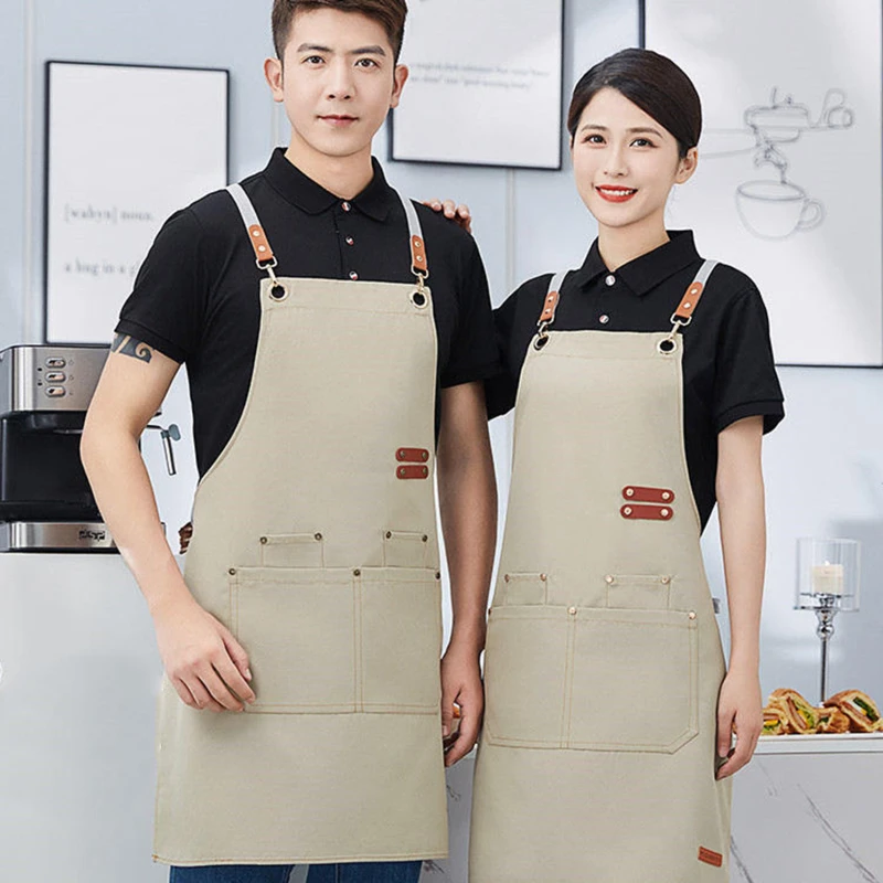 Perfessional Kitchen Apron Women Waterproof Grill Apron With Pockets Woman Waiter Apron Flower Shop Cake Shop Work Uniform