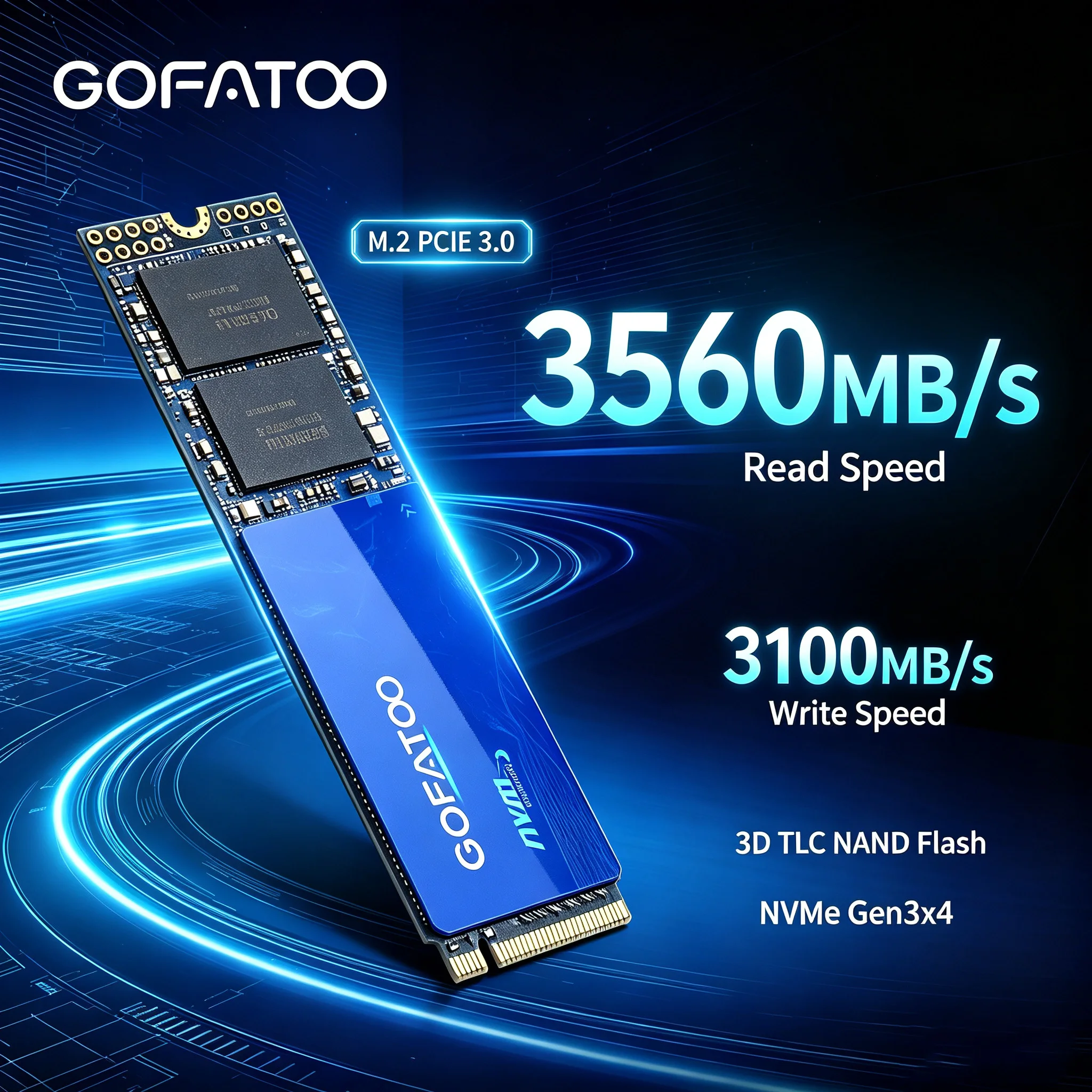 GOFATOO 3500MB/s SSD 2TB 1TB 512GB 256GB SSD NVMe M2 2280 PCIE3.0X4 Hard Drive Internal Solid State Disk for Laptop PC