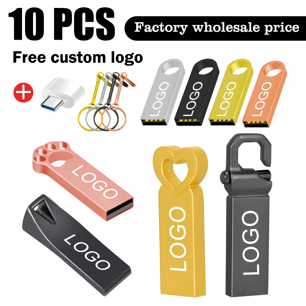 

10 шт./лот металлический USB-флешка 256 МБ 1 ГБ 2 ГБ 4 ГБ 8 ГБ 16 ГБ флэш-накопитель 32 ГБ 64 ГБ 128 ГБ бесплатный индивидуальный подарок USB-накопители