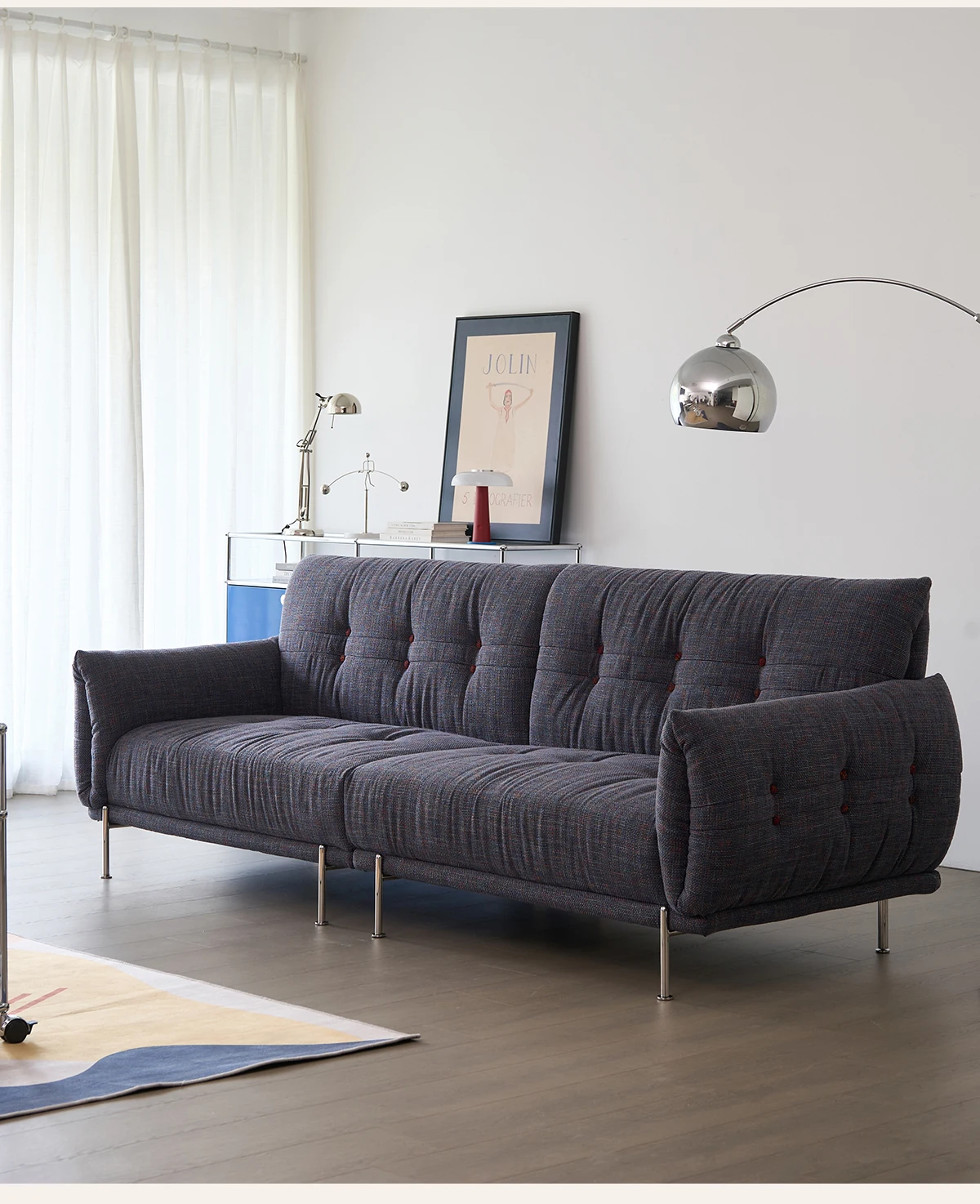 

LTT French retro high-end cotton and linen wabi-sabi wind fabric living room small apartment straight-row sofa