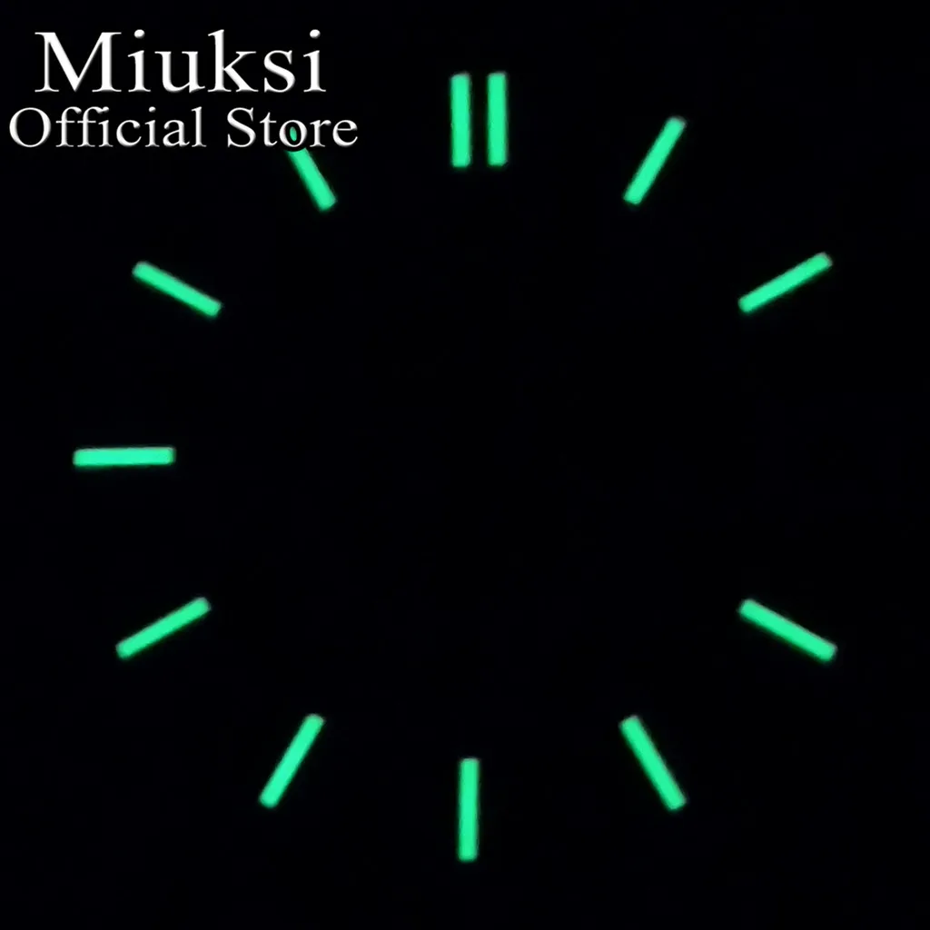 Miuksi 29mm black gold red blue watch dial green luminous dial fit NH35 movement fit 3 o\'clock crown 3.8 o\'clock crown