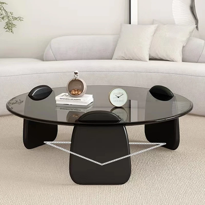 Home Unique Glass Coffee Table Round Living Room Transparent Clear Low Side Table Wooden Simple Arredamento Room Accessories