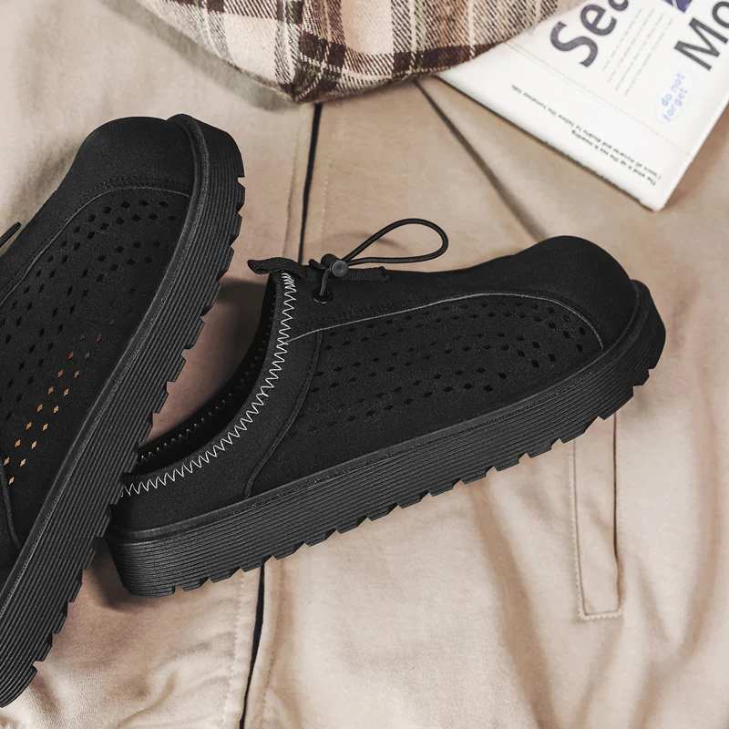 Men Summer Thick Sole Closed Toe Clogs Breathable Hollow Out Backless Slip On Shoes Outdoor Casual Slippers