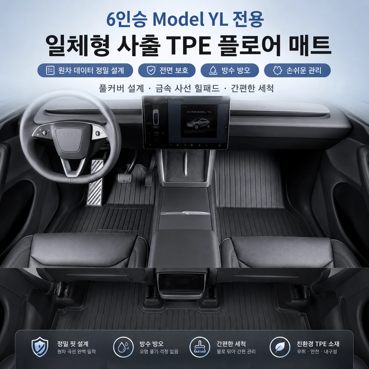 Suitable for The Six-seat Tesla Model Y L Metal Textured Floor Mat, TPE Injection Molded Full-enclosure Pedal Floor Mat in Stock