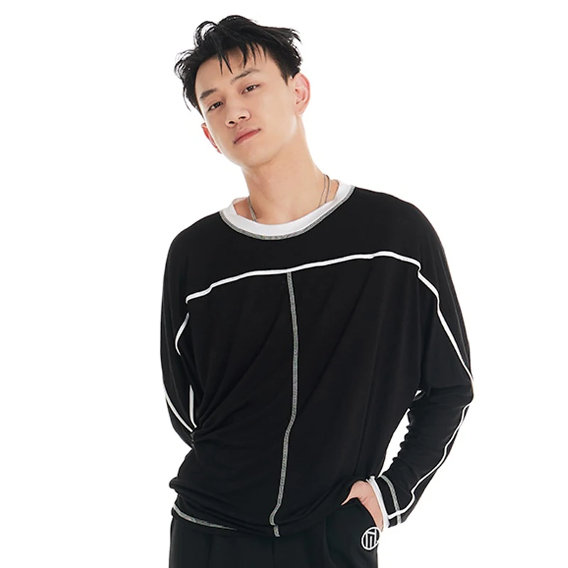

Adults Rumba Samba Latin Dance Tops Male Long Sleeves Modern Dancing Top Men Black Ballroom Dance T-Shirt Stage Wear SL12824