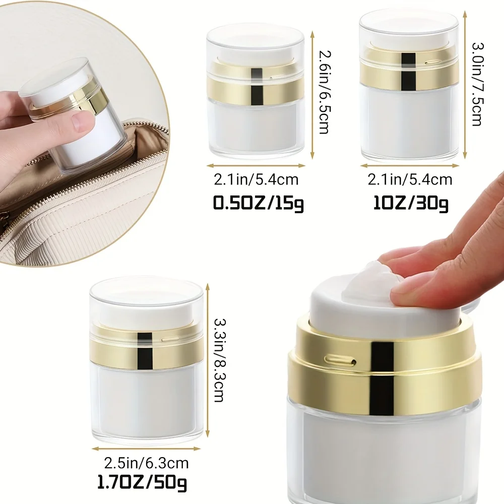 Frascos de bomba sin aire de 3 uds, 0,5 Oz, 1 Oz, 1,7 Oz, frascos de bomba cosmética recargables vacíos, botellas, dispensador de crema de loción portátil para viajes