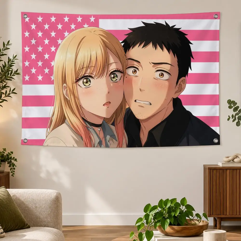 Anime My Dress-Up Darling Duo Story M-Marin X Gojo Flags Banner Decor for Bedroom,Garden,Party,Club,Indoor Outdoor, Fan Gift