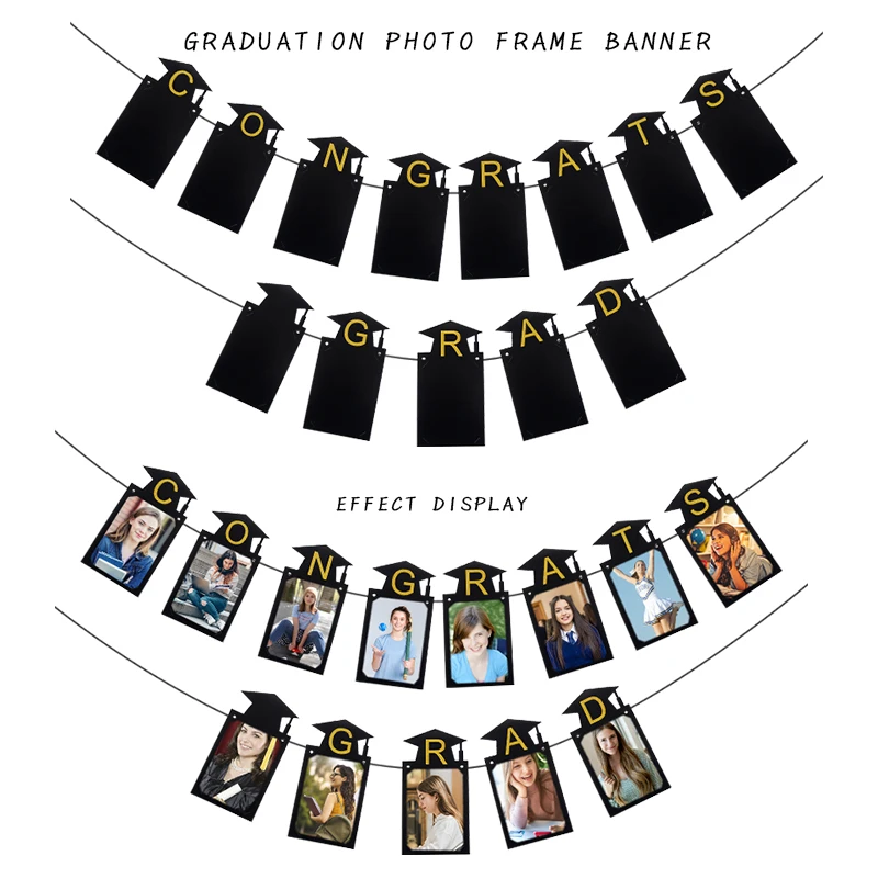 

Graduation Photo Booth Props Paper Cap Photo Frame Banner Garland Graduation Party Decorations Hanging Flag Class Of 2023