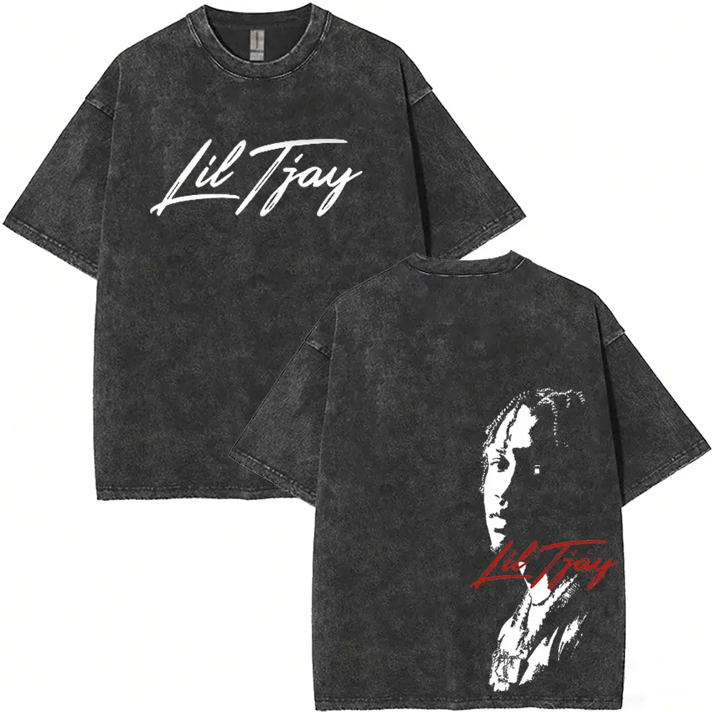 T-shirt graphique vintage lavé avec visage du rappeur Lil Tjay, T-shirts Destined 2 Win pour hommes et femmes, mode hip-hop, t-shirts de haute qualité