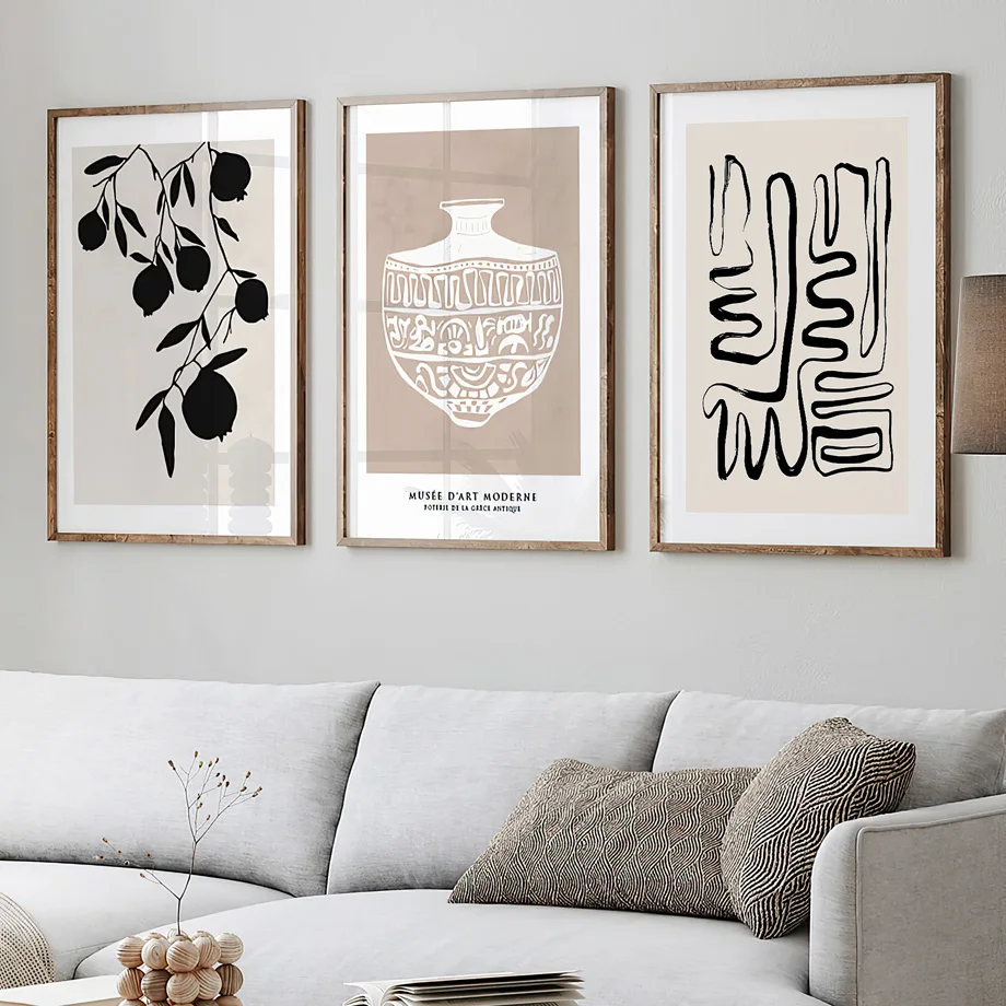 Beige Abstrakte Linien Vase Streifen Mädchen Minimalistische Wandkunst Druck Leinwand Gemälde Poster für Wohnzimmer Moderne Heimdekoration Gerahmt