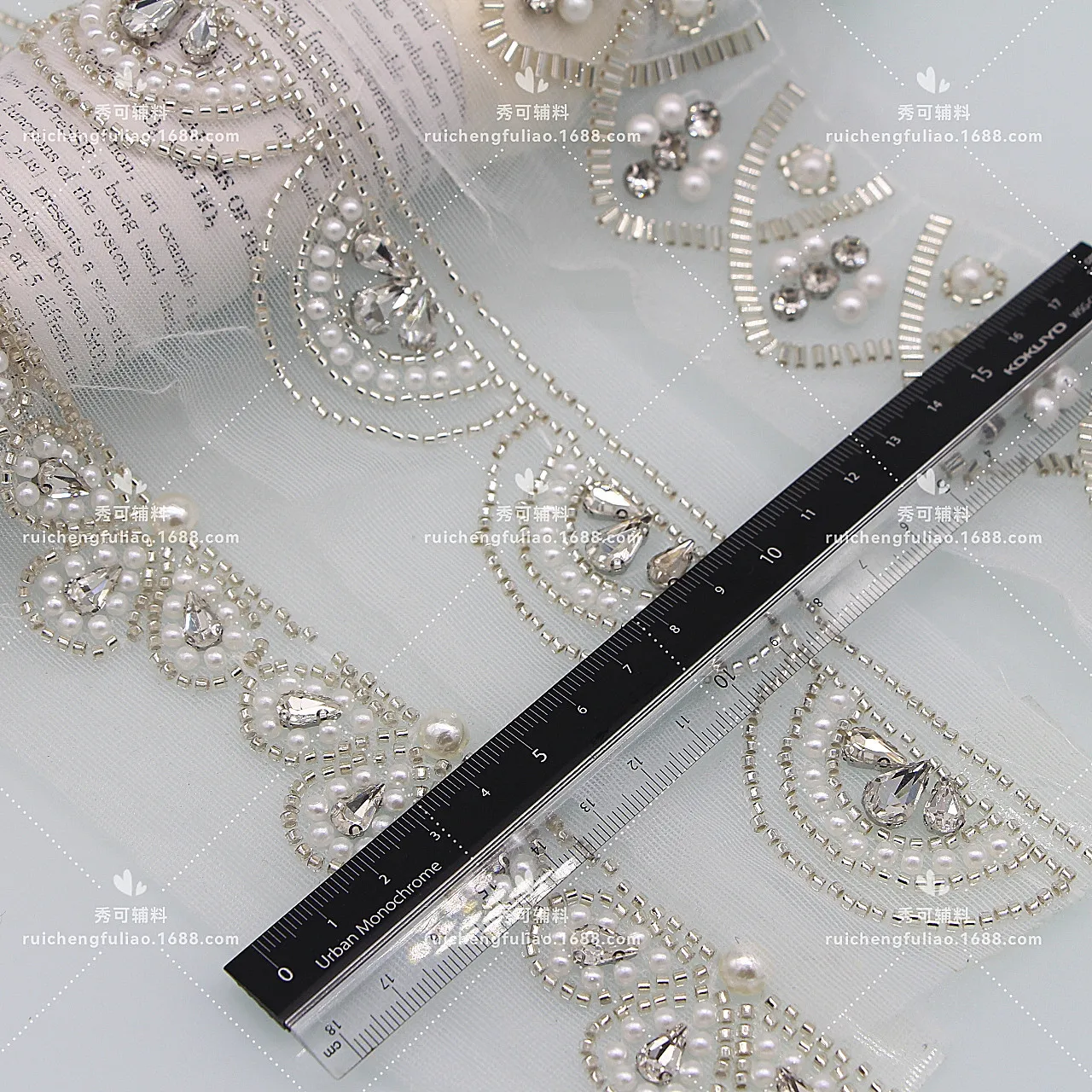 Heavy Duty Rhinestone Handmade Nail Bead Lace Trim Mesh Base DIY Clothing Inlay Hair Accessories Headscarf Wedding Dress