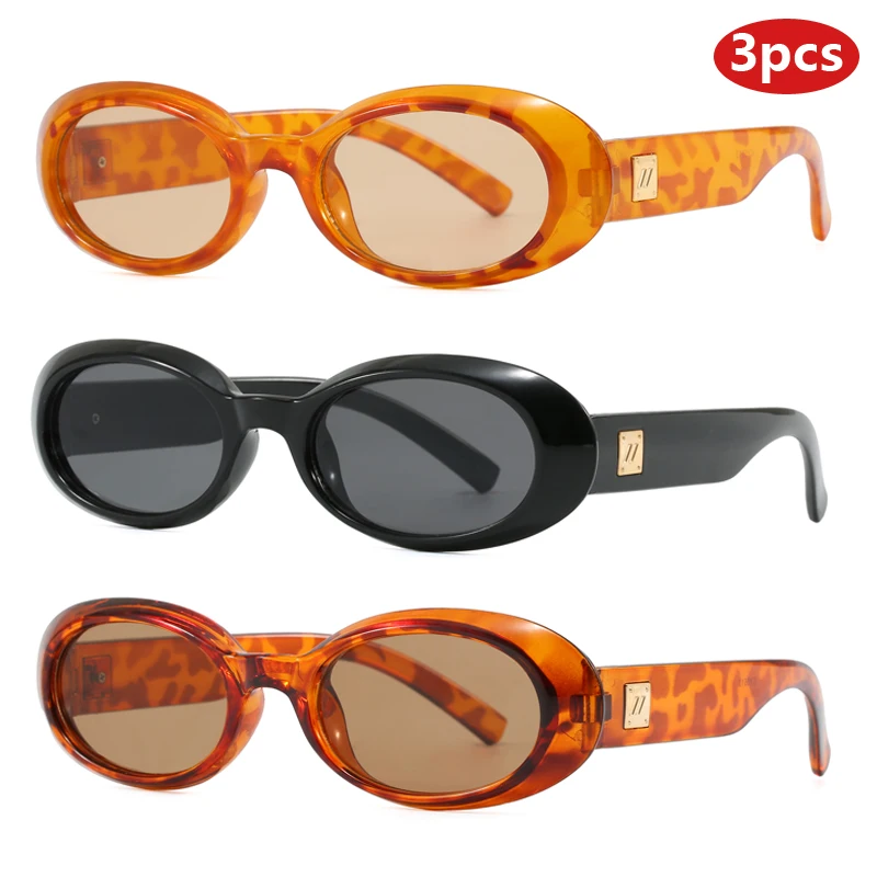 Hiking 3Pcs Retro Oval Anti Light Glasses Women Luxury Black Shades UV400 Men Punk Brand Sun Glasses Outdoor Cycling Goggles