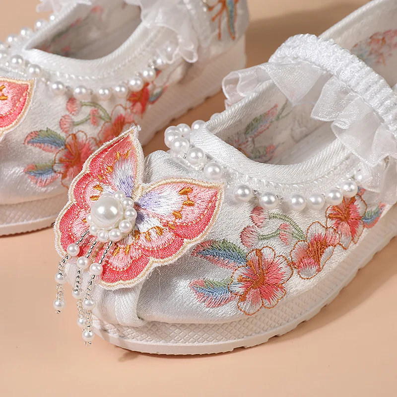 Girls Flat Bottomed Embroidered Sandals Comfort Girls Shoes Children's Embroidered Cloth Princess Shoes