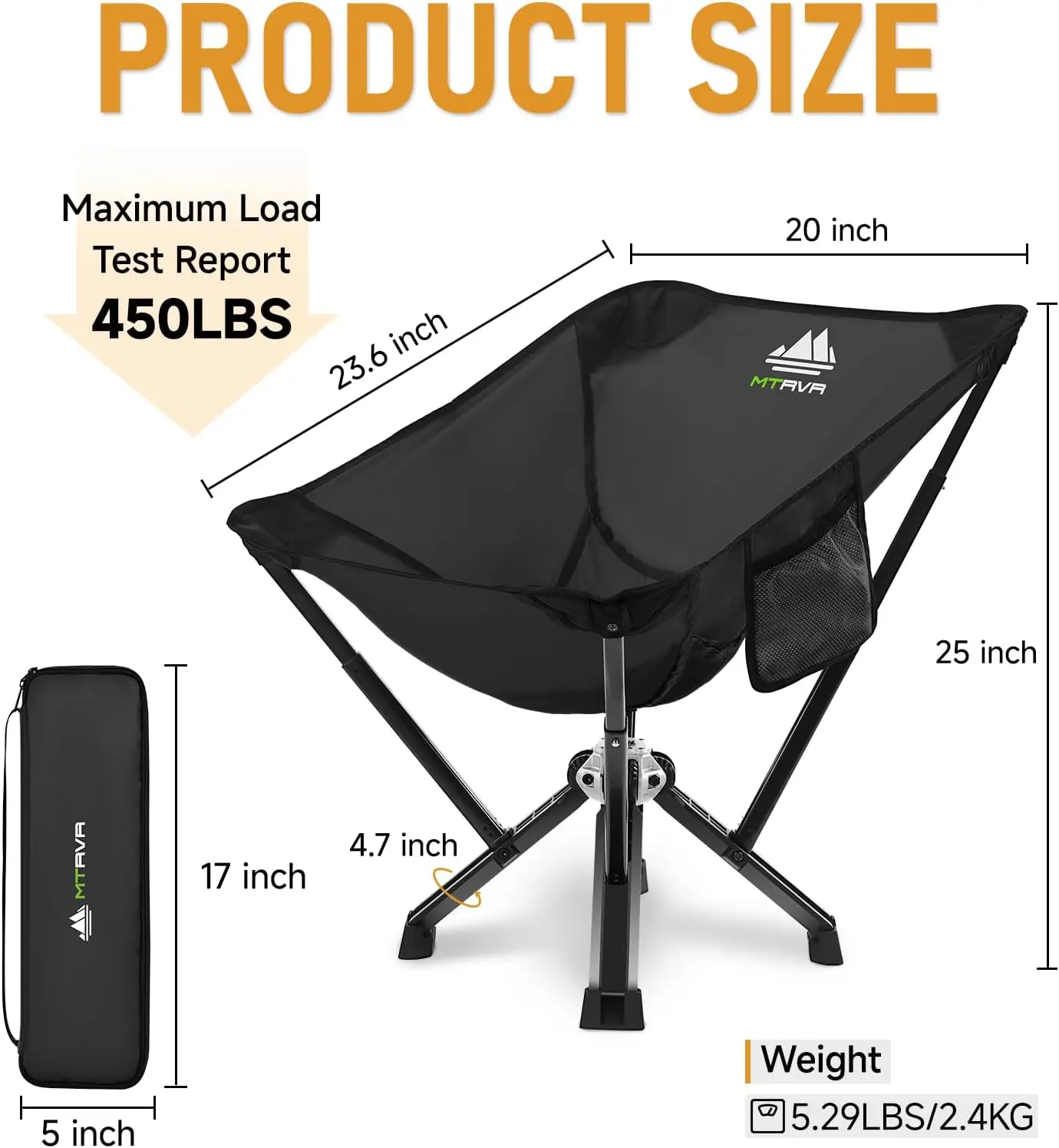 كرسي تخييم مدمج قابل للطي للبالغين، إطار ألومنيوم محمول يدعم 450 رطل، مقعد مريح للمغامرات الخارجية #3