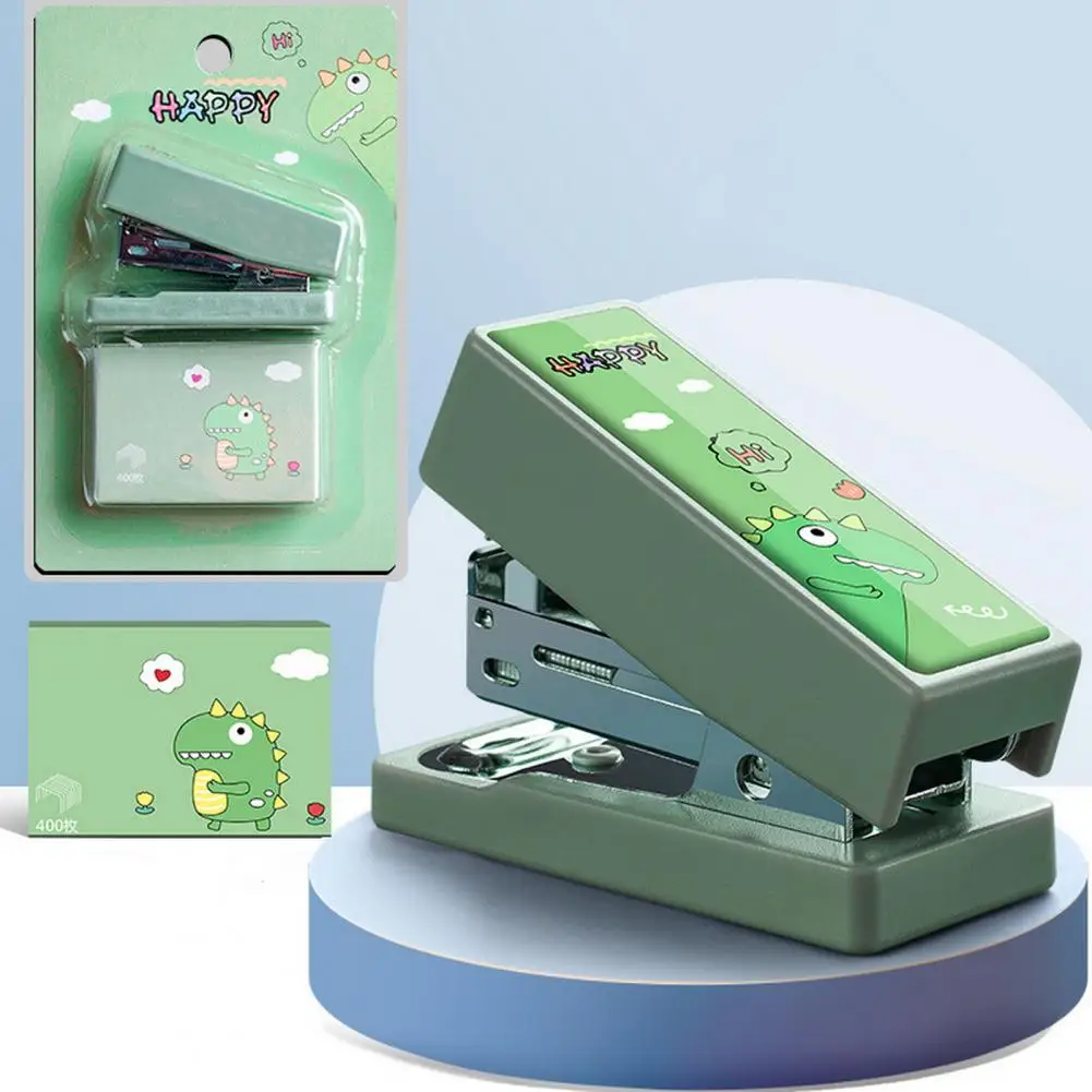 1 Set Excellent Mini Stapler PP Material Handheld Stapler with 400 Manual Astronaut Dinosaur Stapler Sheet Organizer