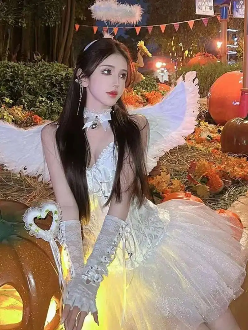 ウサギの女の子のためのセクシーなコスプレコスチューム,8ピース,小さな悪魔の天使のドレス,エレガント,ハロウィーン,夜のパーティー