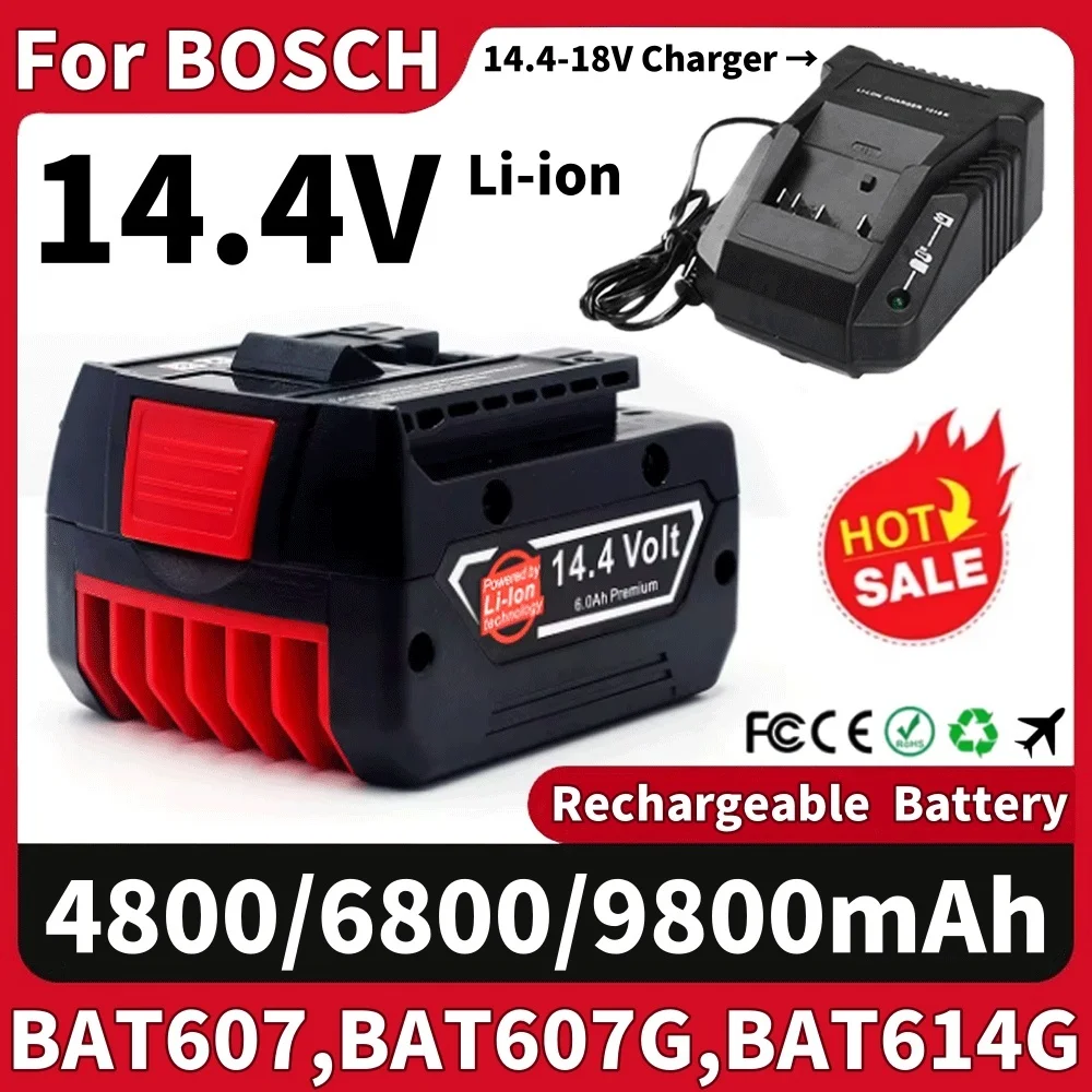 

14.4V 9.8ah Rechargeable 4.8/6.8ah Li-ion Battery cell pack for BOSCH cordless Electric drill screwdriver BAT607,BAT607G,BAT614G