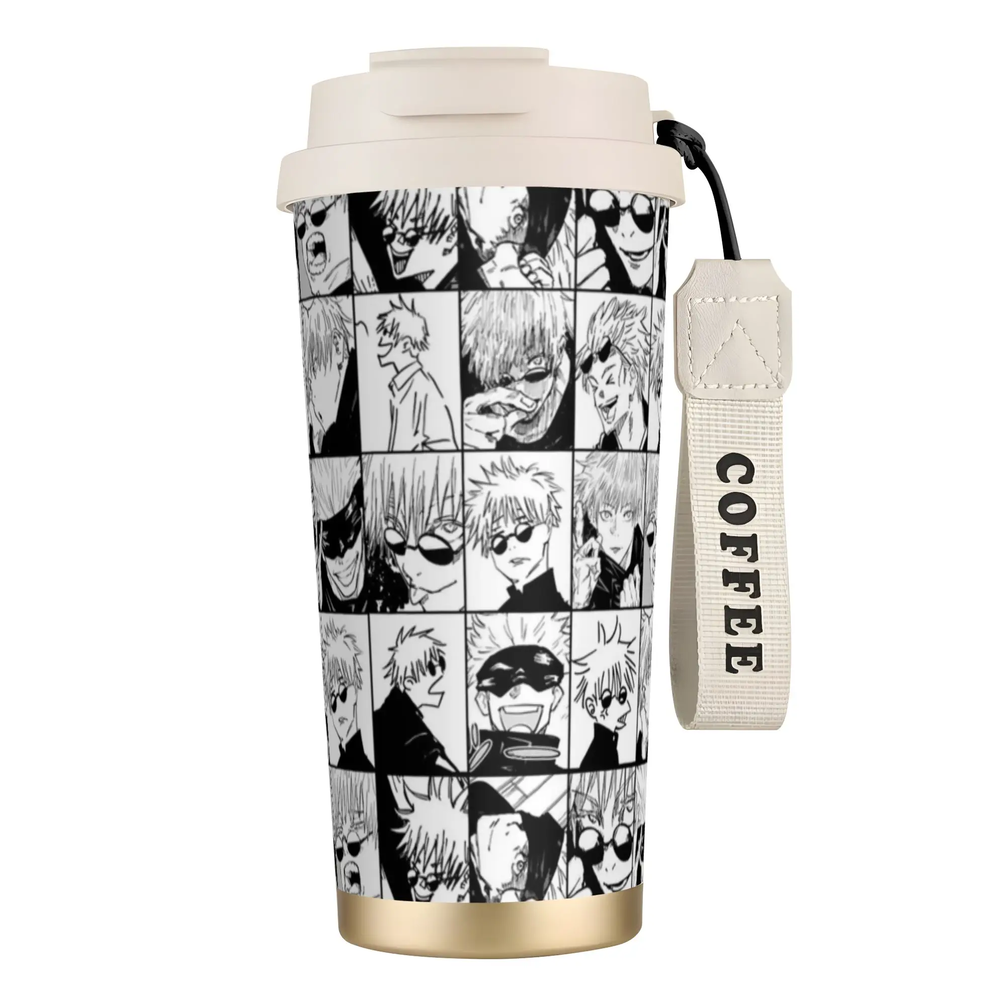 Gojo Satoru Manga Collage Stainless Steel Coffee Cup Anime Jujutsu Kaisen Thermal Cup Outdoor Mug 16oz