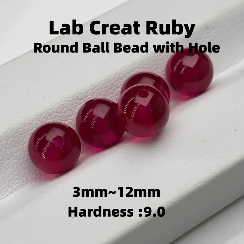 With A Hole Heat resistant Lab Creat Ruby 1.0mm~20mm Round Ball Beads Spherical Loose Pigeon Blood Red Gemstone