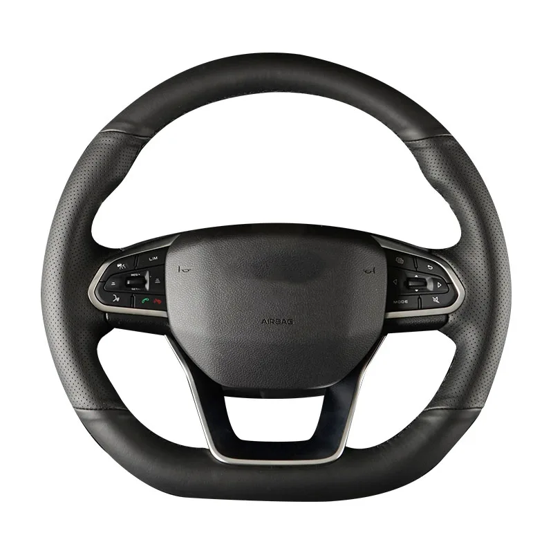 DIY Black Car Steering Wheel Cover Hand-Sewn Non-Slip Wear-Resistant Breathable Suitable  For Geely Tugella