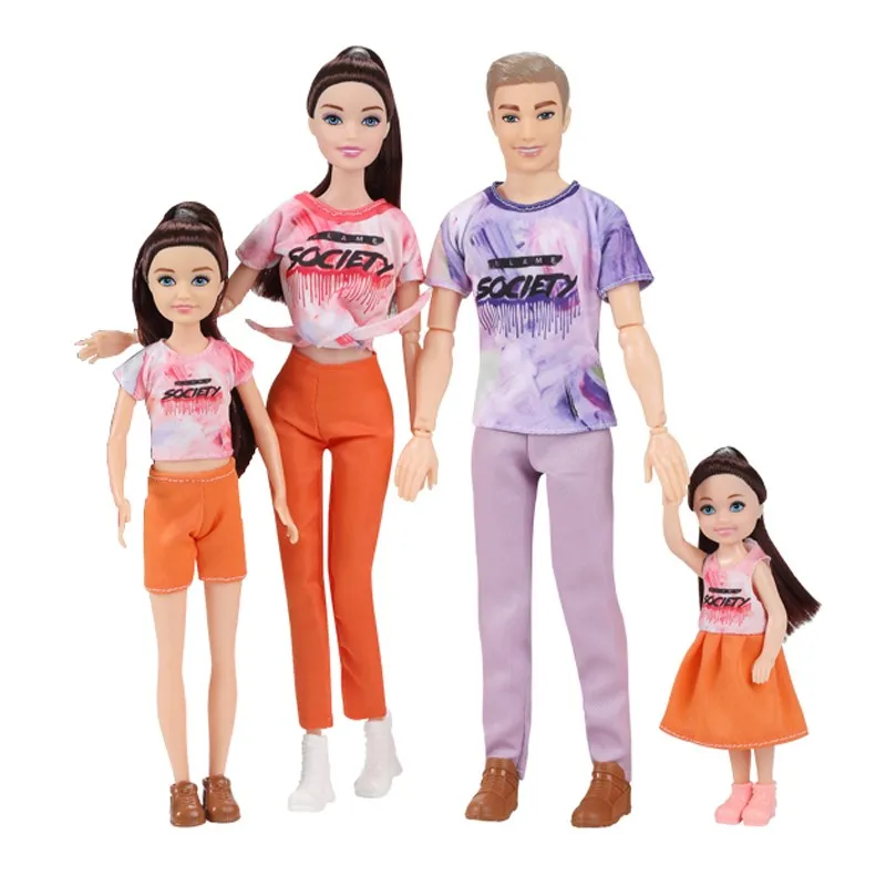 

1/6 Doll Toy Family Doll Set Of 4 People Mom Dad Kids 30cm Doll Full Set With Clothes Children's Play House Toys Birthday Gift