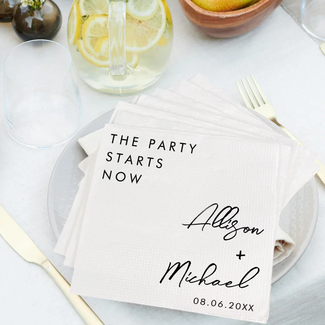 

50pcs Personalized Wedding Napkins Custom Wedding Party Napkins The Party Starts Now Rehearsal Dinner Wedding Engagement Bridal