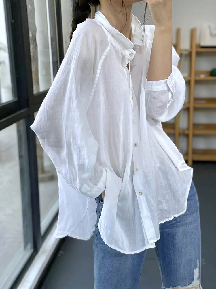 Oversized Korea New Chic Spring Summer Women Ramie Sunscreen Shirt Ladies Womens Big Size Cardigan Casual Loose White Shirt Tops