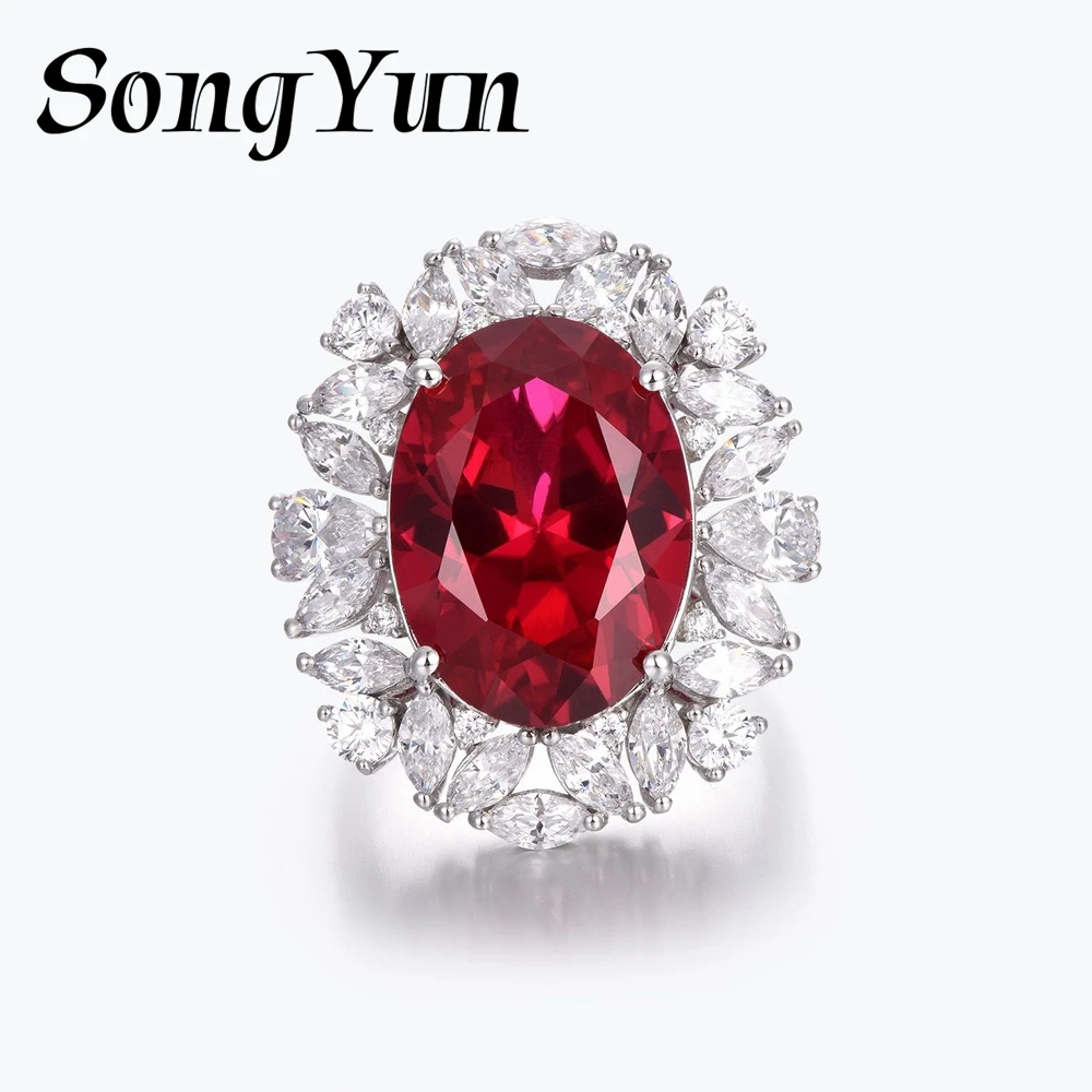

SONGYUN Designer Jewelry 925 Sterling Silver Ring Lab Grown Emerald Oval Modern Ring for Women 18K Gold Plated Anniversary Rings