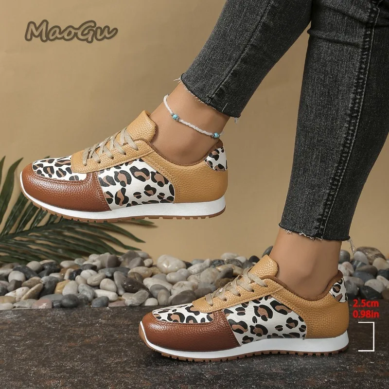 Leopard Lace-up Sports Women Vulcanized Shoes Women\'s Sneakers Tennis Platform Shoes for Women Comfort Casual Flat Tenis Woman