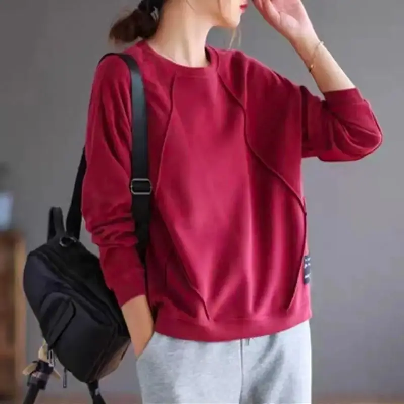 Lässige Frauen neue Kleidung lose Langarm Frühling Herbst Mode Sweatshirts solide koreanische O-Neck Pullover vielseitige Trend Top