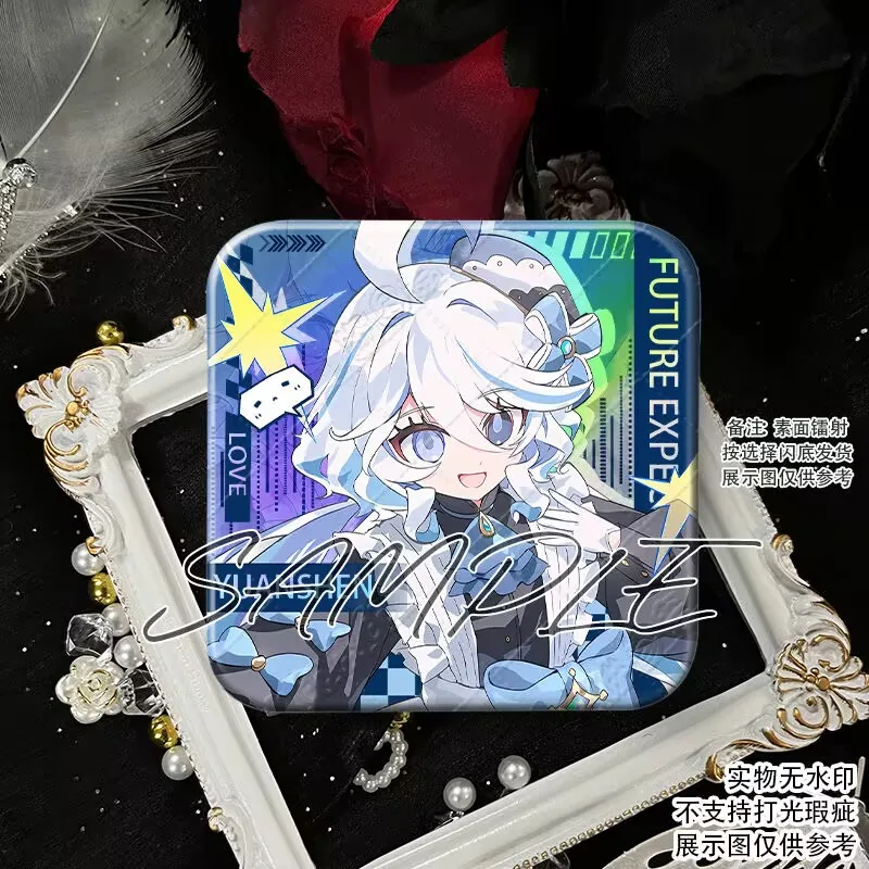 Baji 'Scattered Soldier, Funina, Zhongli, Dada Arya' 2D 주변기기 더블 플래시 레이저 사각형 배지 무료 브로치