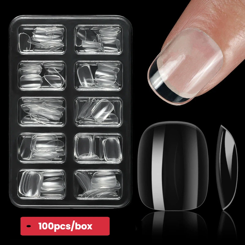 100 قطعة/صندوق واضح قصير مستدير الأظافر كاذبة الاكريليك الصحافة على الأظافر أظافر صناعية ماتي وهمية مسمار تلميح ل تمديد مانيكير أداة