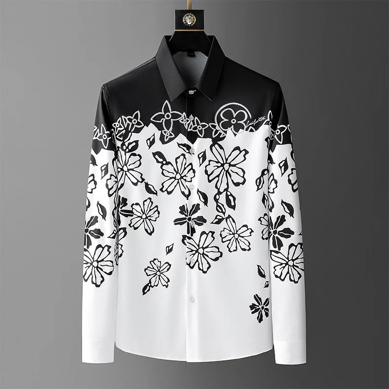

Autumn Men's long sleeved shirt figure Pattern printing 100% polyester shirt Casual men's clothing Fashionable versatile shirts