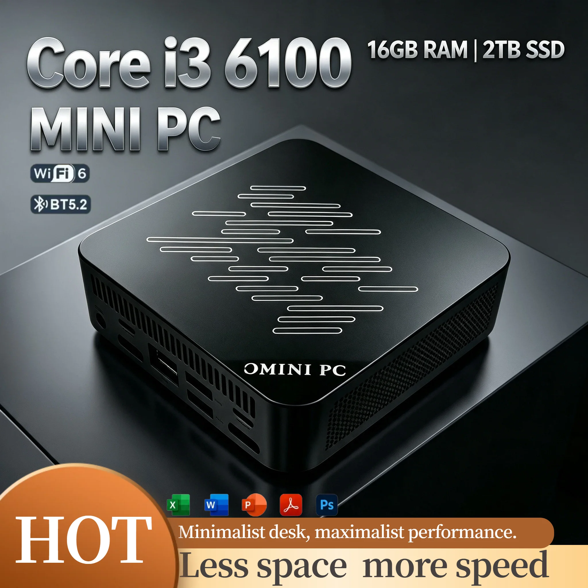 Core i3 6100 Mini PC 16GB RAM 2TB NVMe SSD Triple 4K Display WiFi6 Efficient Cooling Compact Home Office Mini Computer Pro