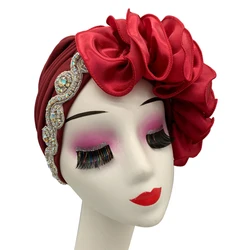 Satin Ruffled Pleated Turban Cap for Women African Ready to Wear Headtie Nigeria Female Head Wraps Bonnet Party Headgear