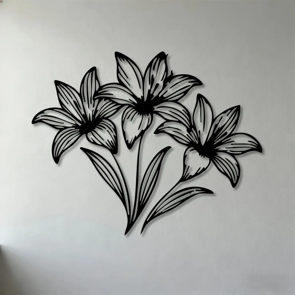 Lilien-Blumen Eisenmetall-Wandkunst, Elegante Blumen-Wanddekoration für Wohnzimmer und Schlafzimmer, Modernes Heimgeschenk